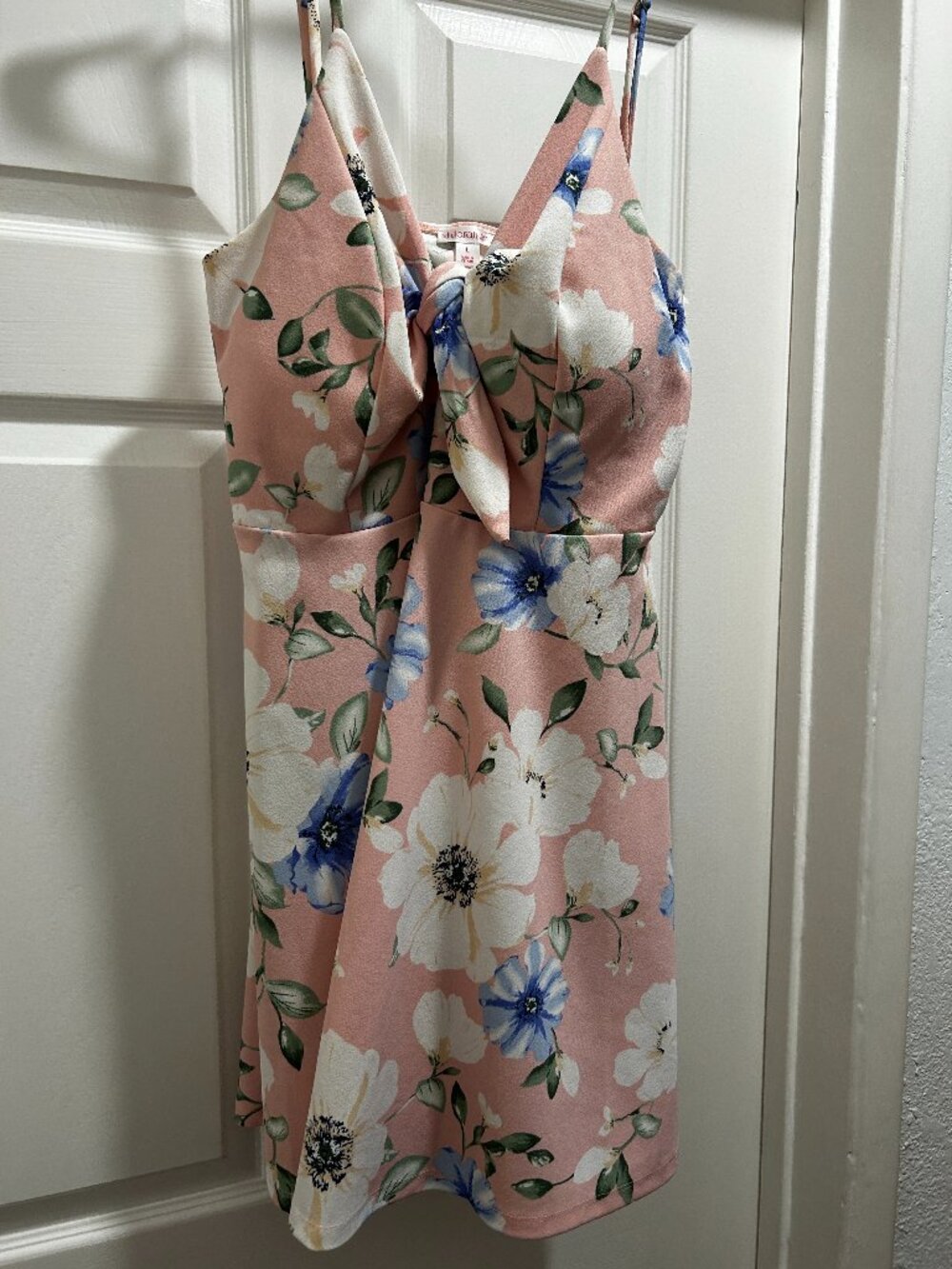 Pink Floral Tie-Front Cocktail Dress - L
